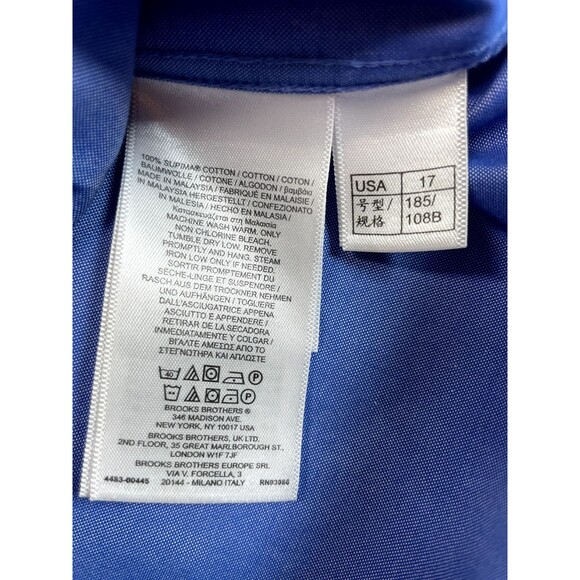 Brooks Brothers Button Up Madison Mens 17/34 Blue  Supima Cotton Non-iron - Picture 5 of 7